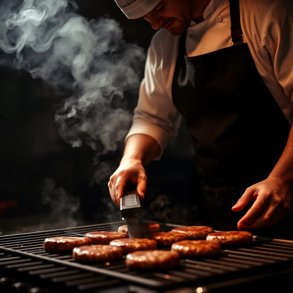 Chef preparing burgers